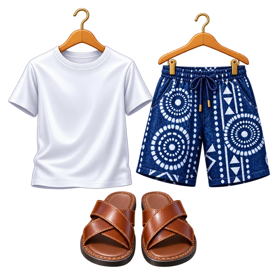 White T-shirt + Adire outfit illustration
